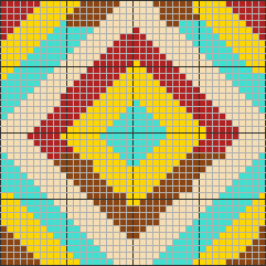 Geometric diamond sample image converted to a 40 by 40 crochet color chart