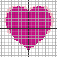 Heart sample image converted to a 40 by 40 crochet color chart
